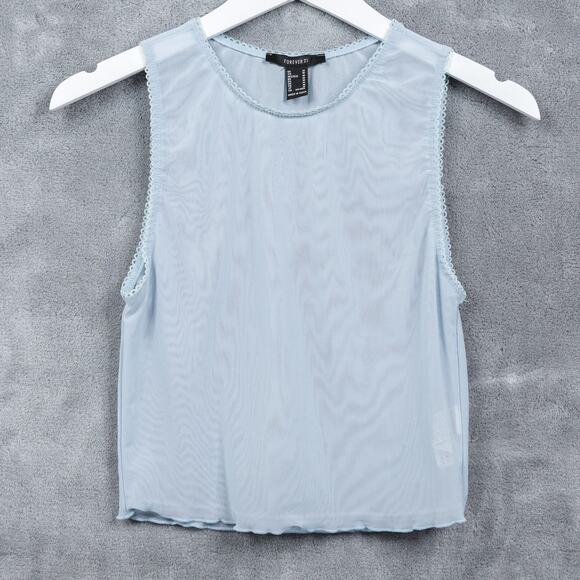 FOREVER 21 Baby Blue Sheer Mesh Tank Top Cropped Y2K 90s VTG Sz M - Picture 1 of 5